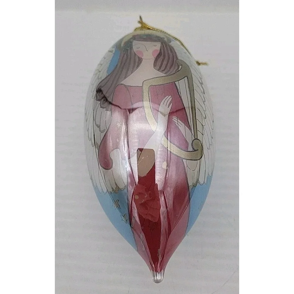 Vintage Le Bien Peir 1 INSIDE PAINTED GLASS ORNAMENT Angel